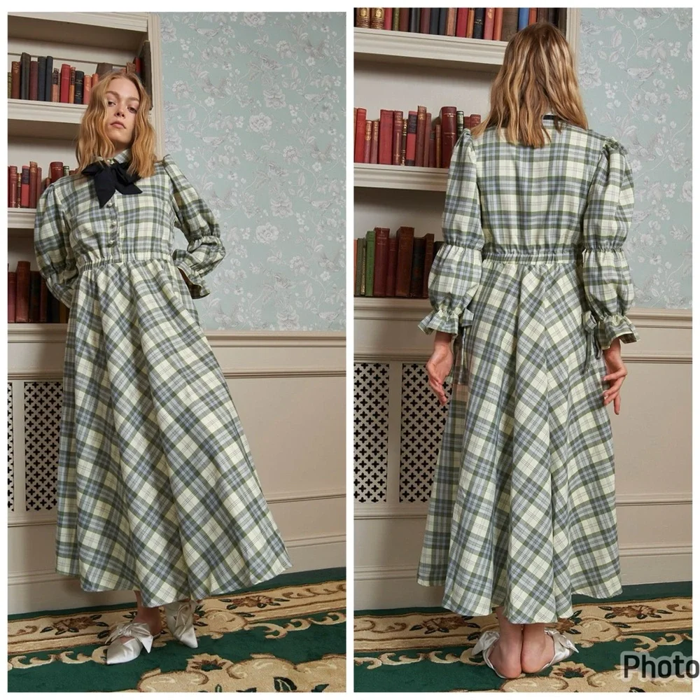 Sister Jane Humble Check Midi Dress Green Plaid Long Sleeve Small - Picture 1 of 7
